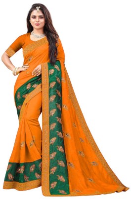 21st Fashion Embroidered Bollywood Georgette Saree(Green, Mustard)