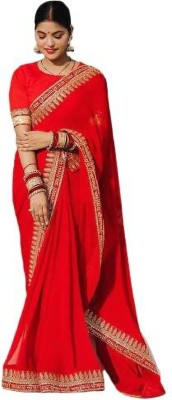 VAHIN FASHION Embroidered, Embellished Banarasi Silk Blend Saree(Red)