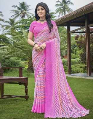 Samah Woven, Geometric Print, Printed Bollywood Chiffon Saree(Pink)