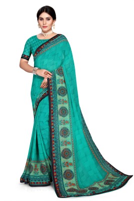 NANCY HUB Printed, Floral Print Bollywood Cotton Jute, Chiffon Saree(Multicolor, Blue)