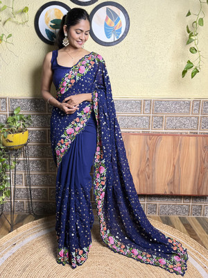 Divastri Embellished Bollywood Georgette Saree(Blue)