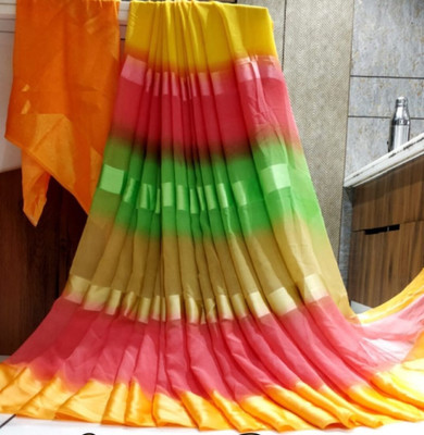 Bombey Velvat Fab Printed, Solid/Plain Kanjivaram Silk Blend, Chiffon Saree(Yellow)