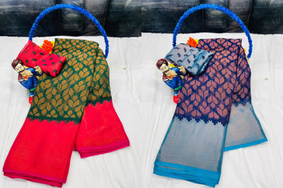 Sita Polka Print Maheshwari Brasso Saree(Pack of 2, Multicolor)