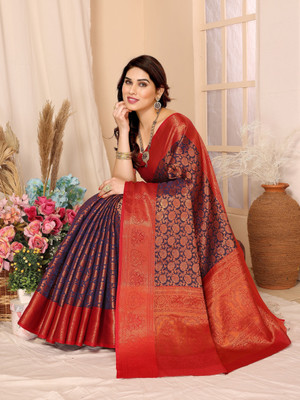 Soor Panchi Woven Banarasi Pure Silk Saree(Blue)