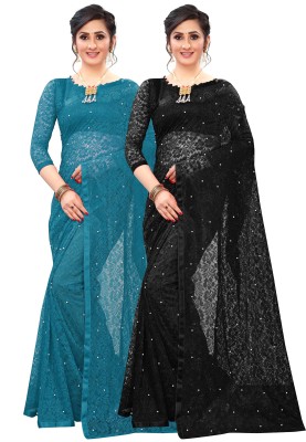 Croza Self Design Bollywood Net Saree(Pack of 2, Multicolor)