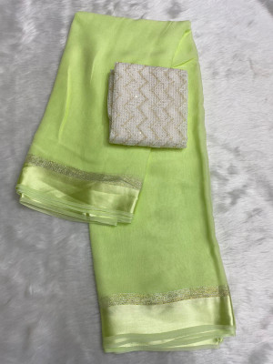V And V Shop Solid/Plain Bollywood Viscose Rayon Saree(Light Green)