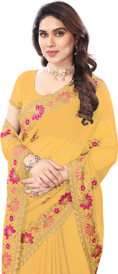 KHRITI FAB Embroidered Bollywood Georgette Saree(Yellow)
