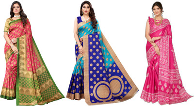 YASHIKA Printed Daily Wear Art Silk Saree(Pack of 3, Pink, Blue)