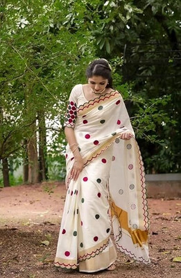 murali fashion Printed Bollywood Linen Saree(Beige)
