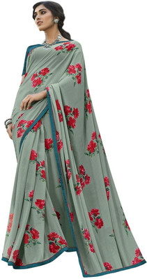 RAJESHWAR FASHION Printed Bollywood Georgette Saree(Grey)