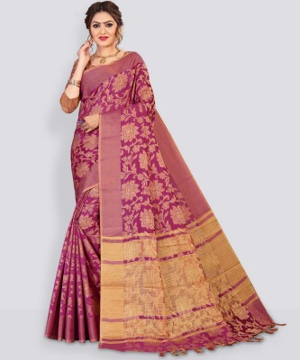 Moltira Printed Kanjivaram Cotton Blend, Cotton Silk Saree(Purple)