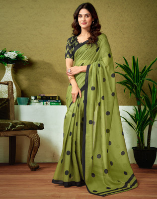 Divastri Floral Print, Geometric Print, Printed Sambalpuri Chanderi, Cotton Blend Saree(Green)
