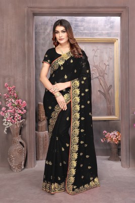 KHRITI FAB Embroidered Bollywood Georgette Saree(Black)