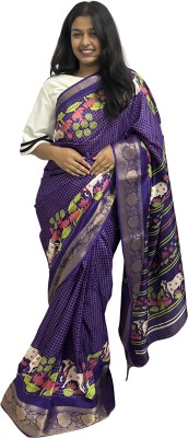 Sanwariya Silks Printed Bollywood Art Silk, Silk Blend Saree(Purple, Gold)