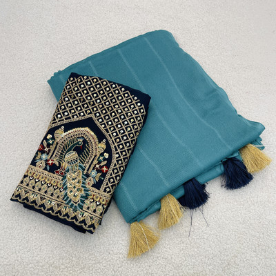 NEELMADHAV FASHION Embellished Bollywood Georgette Saree(Blue)