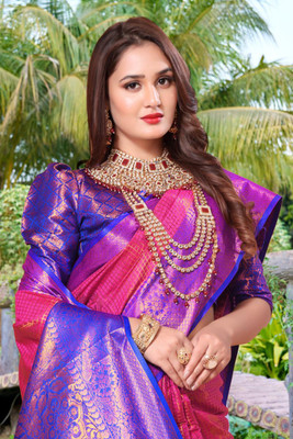 jayant creation Self Design, Woven Daily Wear Silk Blend, Jacquard Saree(Pink)