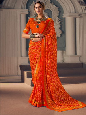 Sareemall Embellished Daily Wear Georgette Saree(Orange)