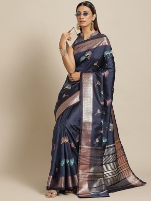 Tasrika Embroidered, Self Design, Woven Banarasi Cotton Silk, Jacquard Saree(Dark Blue)