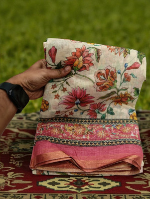 AARAANA Woven Kanjivaram Linen Saree(Cream)