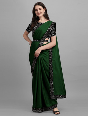 NG CREATION Self Design Bollywood Silk Blend Saree(Green)