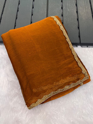 Clothing Hub Solid/Plain Bollywood Tissue Saree(Orange)