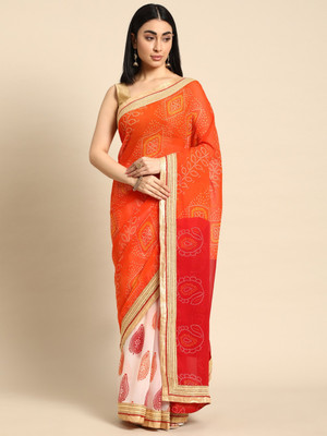Divastri Printed Bandhani Georgette Saree(Orange)