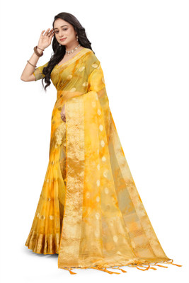 Aarunika MNT Embellished Bollywood Organza Saree(Yellow)