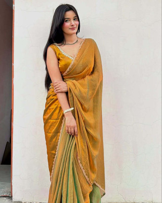Online Bazaaar Solid/Plain Bollywood Chiffon, Pure Silk Saree(Gold)