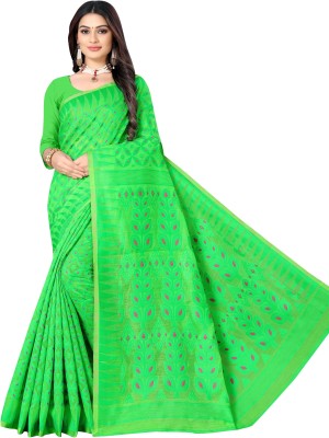 ANISSA SAREE Woven Jamdani Cotton Blend Saree(Green)