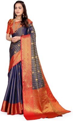 Jyanshu Creation Woven Banarasi Cotton Silk Saree(Dark Blue)