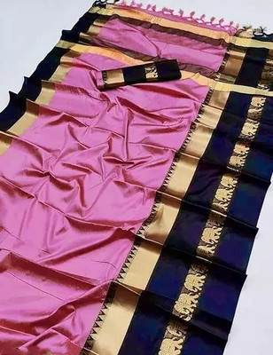 Mortal Textile Solid/Plain Handloom Cotton Silk Saree(Brown)