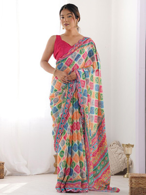 Divastri Floral Print Bollywood Georgette Saree(Multicolor)