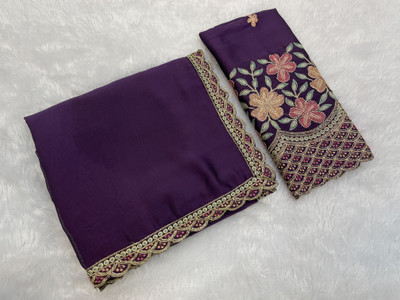 K 5 FASHION Embroidered Bollywood Chiffon Saree(Purple)