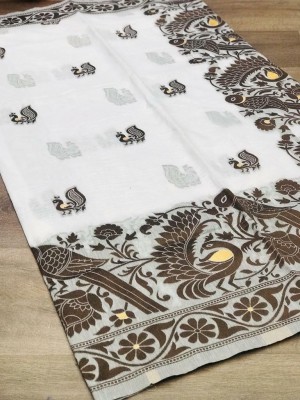 Niwaa Woven, Self Design Jamdani Cotton Blend, Jacquard Saree(White)