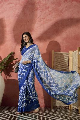 Sangria Printed Saree with Attached Blouse Georgette Saree(Light Blue)
