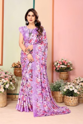 DreamFabric Woven, Printed, Digital Print, Floral Print Bollywood Chiffon, Brasso Saree(Purple)