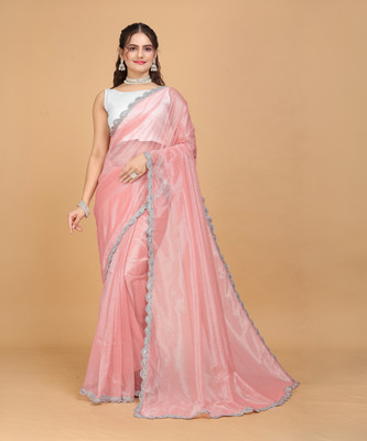 RE Renny Enterprise Embellished Bollywood Net Saree(Cream)