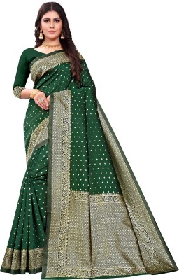 SIRIL Woven, Self Design, Embellished Kanjivaram Art Silk Saree(Green, Gold)