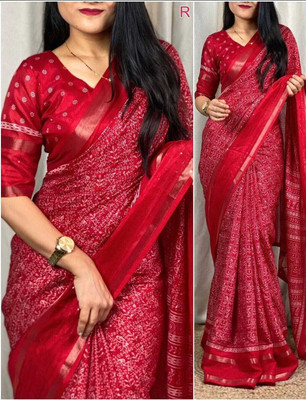 NEWOMDESIGNER Printed Bollywood Georgette Saree(Red)