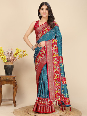 HouseOfCommon Printed Kantha Art Silk Saree(Multicolor)