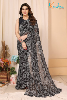 kashvi sarees Printed Daily Wear Georgette Saree(Black)