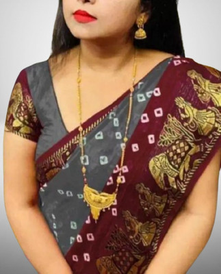 Laaksha Creation Printed Bandhani Crepe Saree(Multicolor)