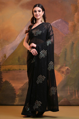 Divastri Embroidered Bollywood Georgette Saree(Black)