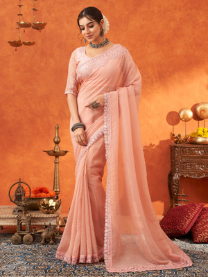 Tasrika Embellished Bollywood Chiffon Saree(Orange, Pink)