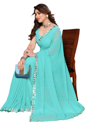 RAJESHWAR FASHION Dyed, Embroidered Bollywood Georgette Saree(Light Green)