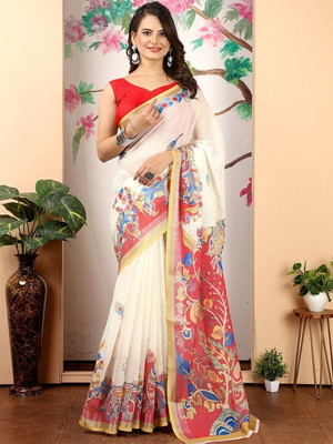 ANOUK Printed Daily Wear Linen Saree(Red)
