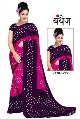jihana fab Printed Bandhani Chiffon, Silk Blend Saree(Pink)