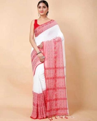 Swapna boutique Woven Handloom Pure Cotton Saree(White)