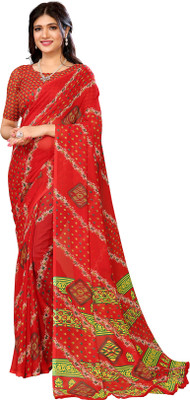 Priyashi Printed Bandhani Georgette Saree(Red)