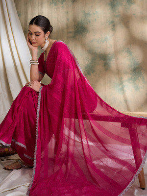 Sangria Embellished Kalamkari Silk Blend Saree(Pink)